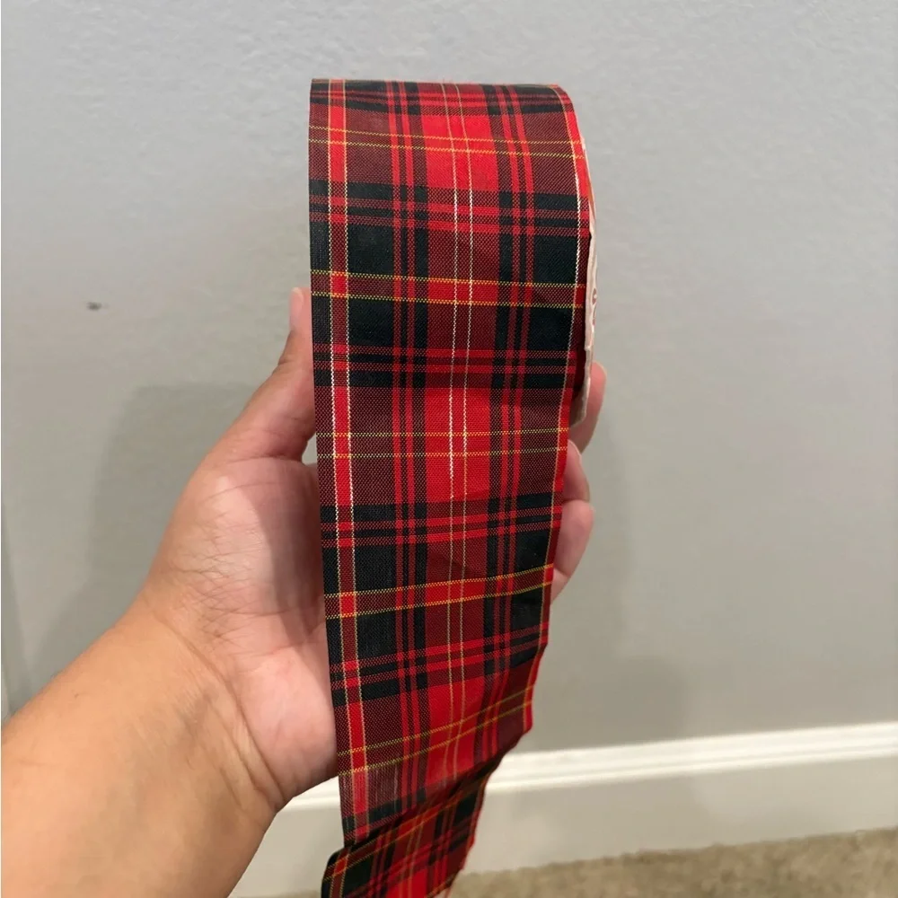 Vintage Made in the USA Red and BlackPlaid Christmas ribbon